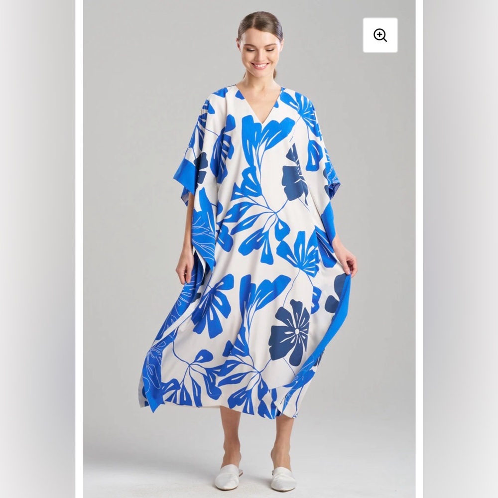 NWT- NATORI Palma Caftan, Blue and White, Small